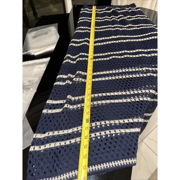 Solitaire Navy Blue/White Striped Crocheted 2-Piece Maxi Skirt & Top XL - Picture 14 of 14